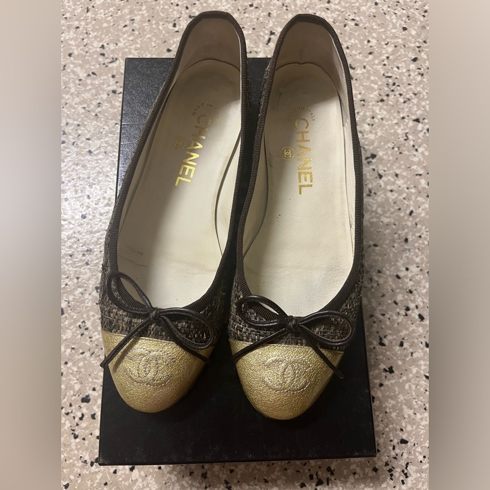 CHANEL Women's Gold and Brown Loafers